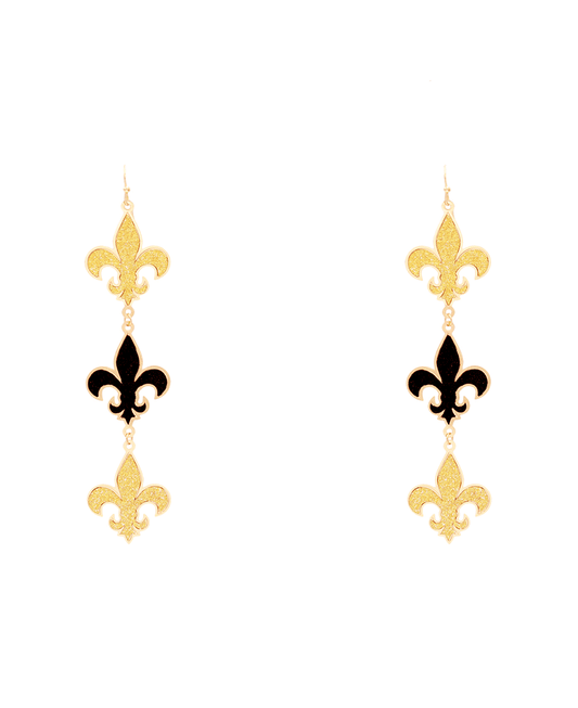 Fleur De Lis Glitter Drop Earring - 3.8"