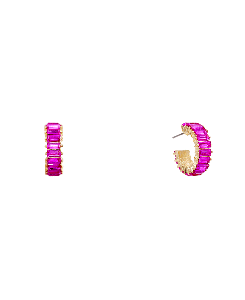 Baguette Stone Huggie Earring - 0.75"