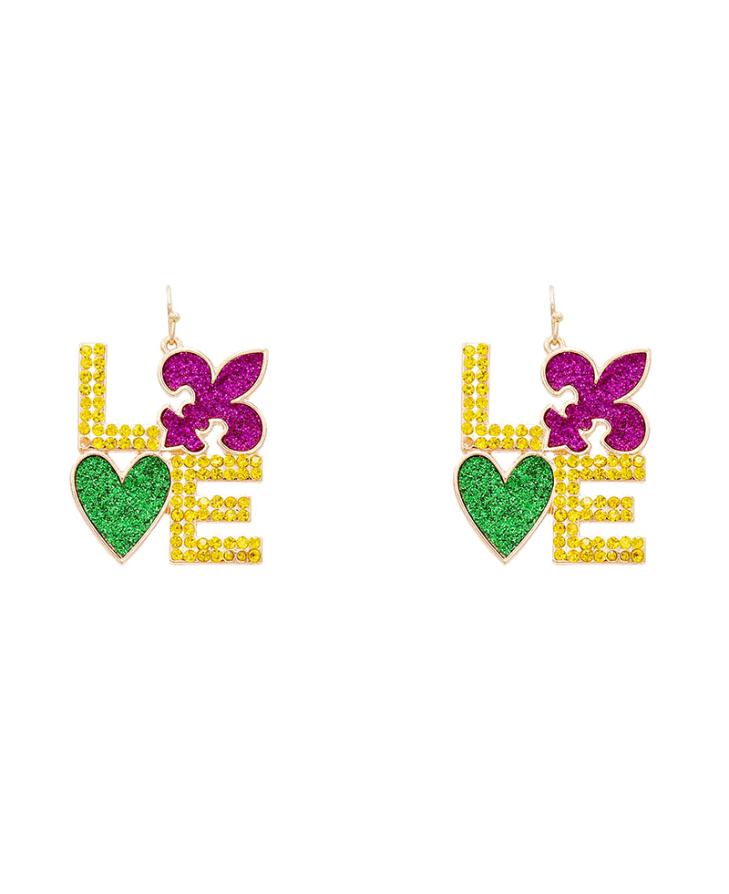Mardi Gras Love Earring - 1.8"