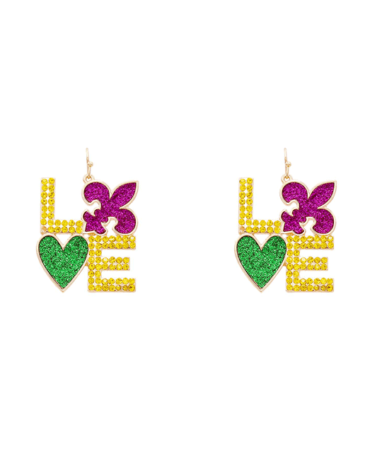 Mardi Gras Love Earring - 1.8"