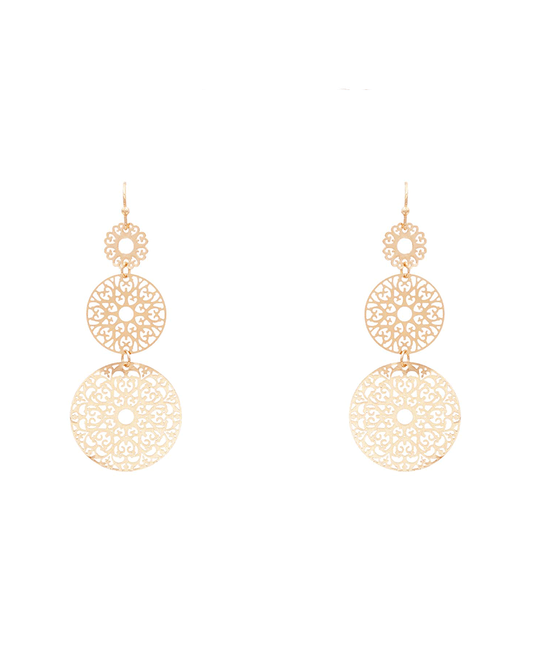 Brass Drop Filigree Earring - 2.6"
