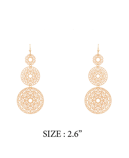 Brass Drop Filigree Earring - 2.6"