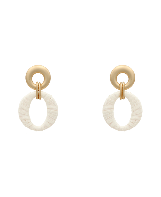 Matte Circle w/ Raffia Drop Earring - 2.0"
