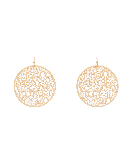 Brass Circle Wave Filigree Earring - 1.9"