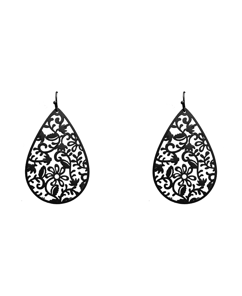 Brass Flower Filigree Teardrop Earring - 2.25"