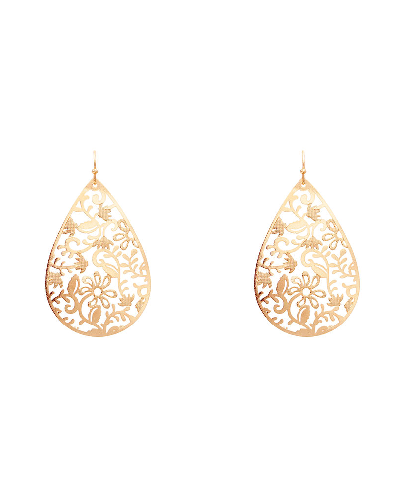 Brass Flower Filigree Teardrop Earring - 2.25"