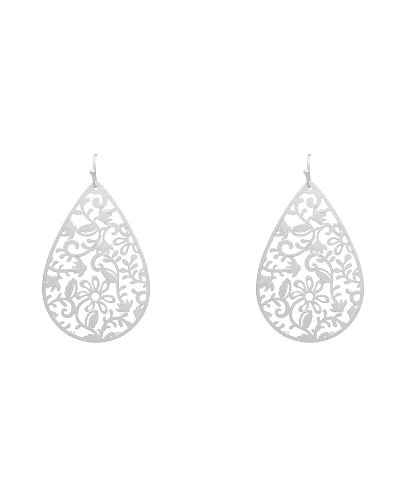 Brass Flower Filigree Teardrop Earring - 2.25"