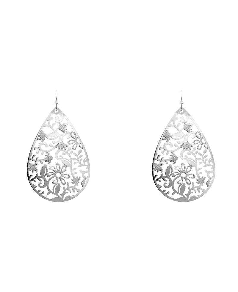Brass Flower Filigree Teardrop Earring - 2.25"