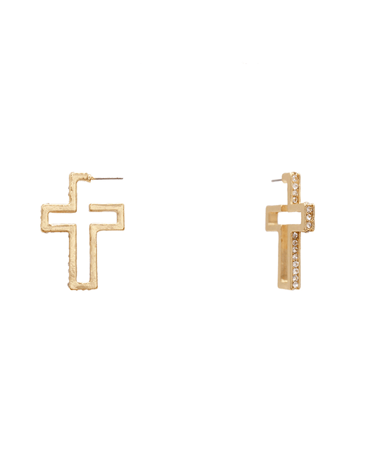 Cross w/ Stone Hoop Earring - 1.5"