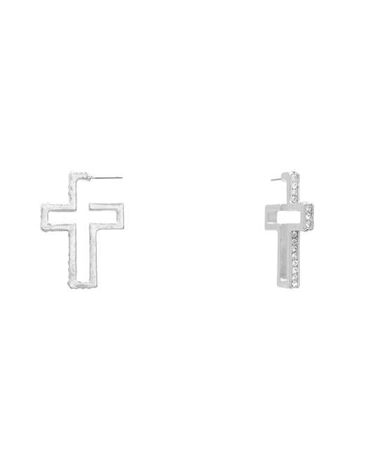 Cross w/ Stone Hoop Earring - 1.5"