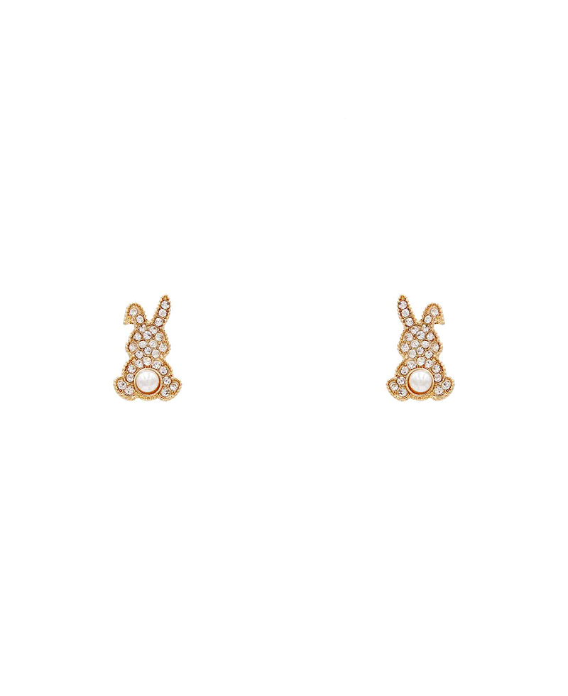 Pave Rabbit w/ Pearl Post Earring - 0.8"