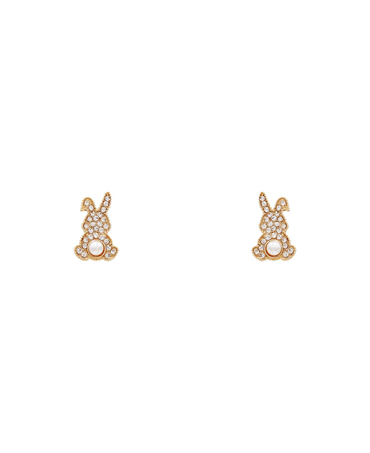 Pave Rabbit w/ Pearl Post Earring - 0.8"