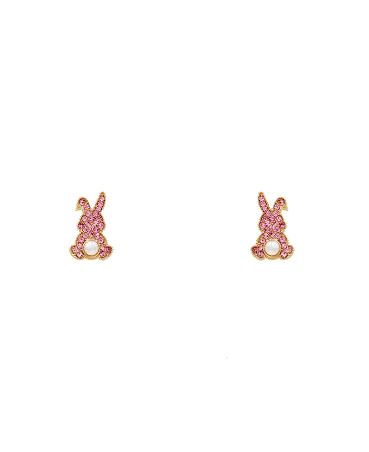 Pave Rabbit w/ Pearl Post Earring - 0.8"