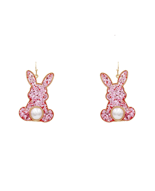 Glitter Epoxy Rabbit w/ Pearl Earring - 1.9"