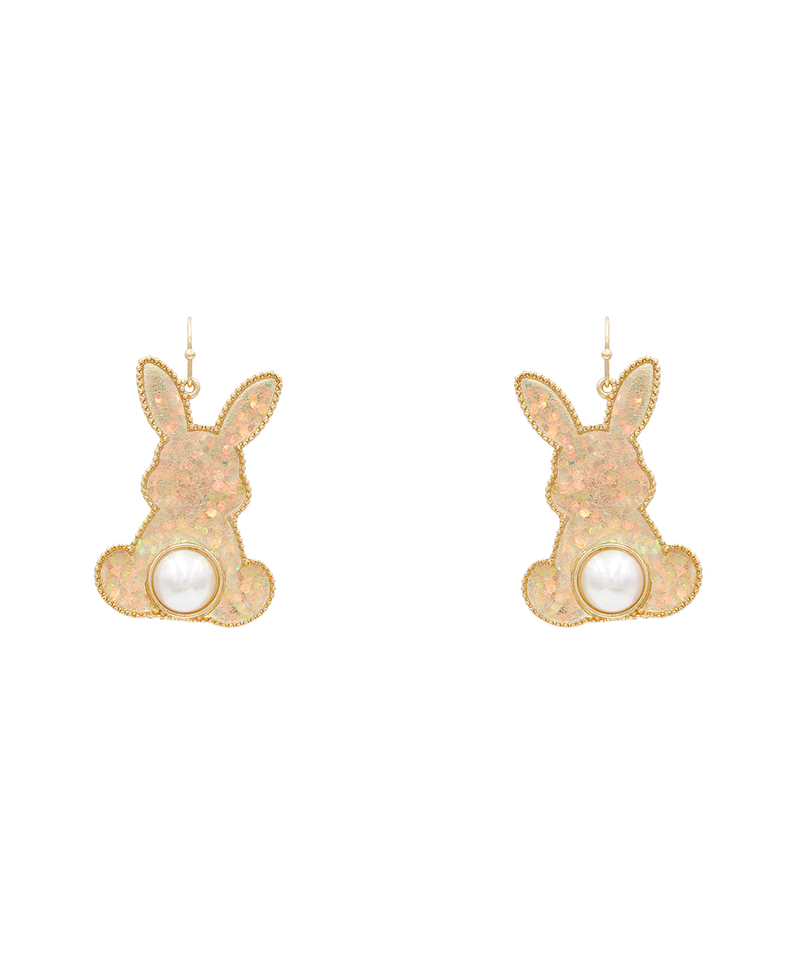Glitter Epoxy Rabbit w/ Pearl Earring - 1.9"