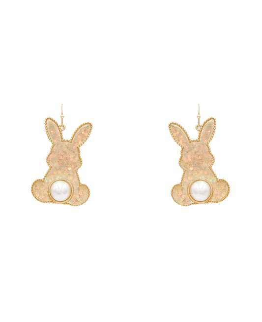 Glitter Epoxy Rabbit w/ Pearl Earring - 1.9"