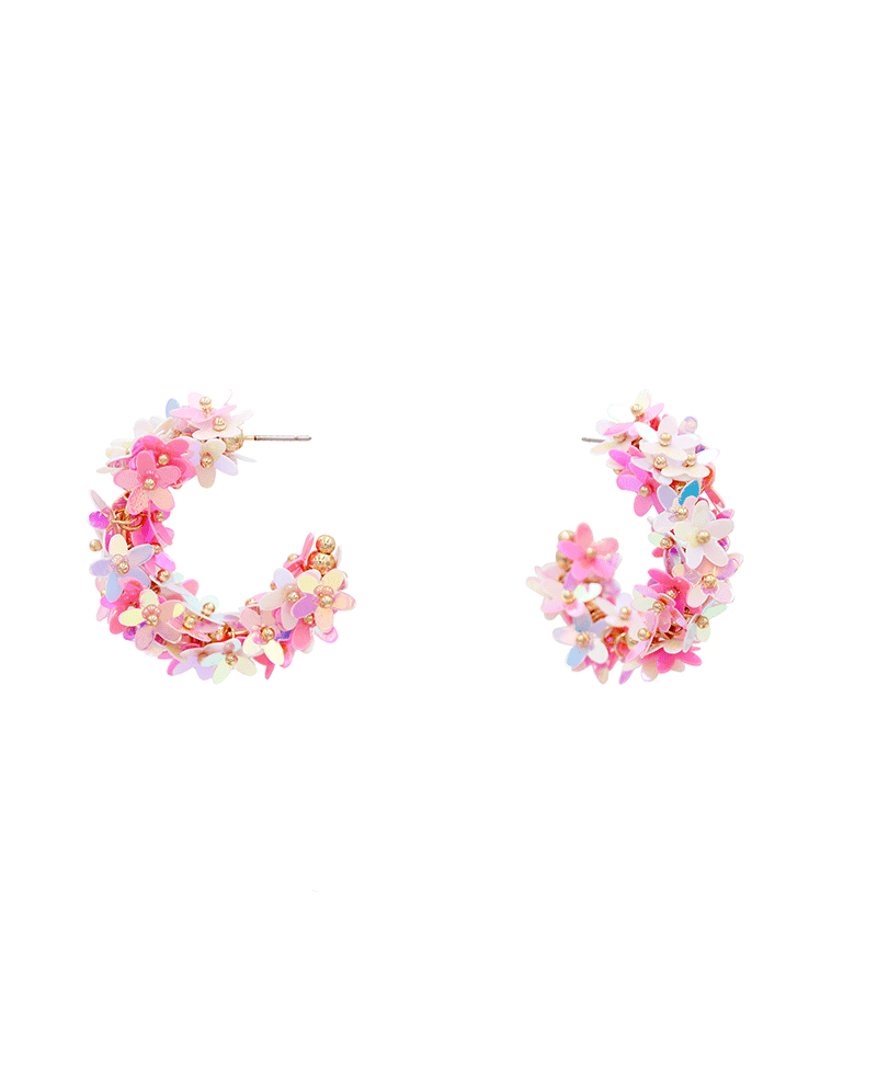 Flower Sequin Hoop Earring - 1.75"