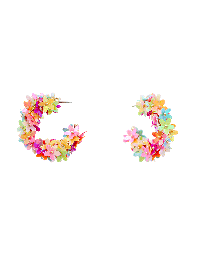 Flower Sequin Hoop Earring - 1.75"