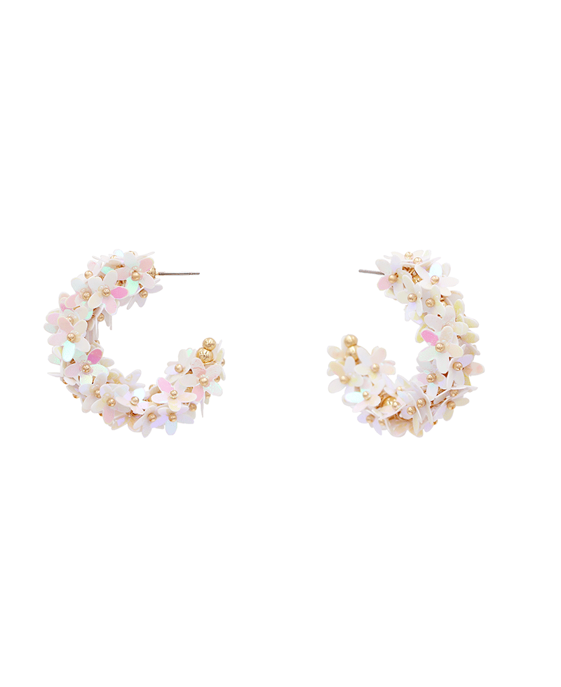 Flower Sequin Hoop Earring - 1.75"