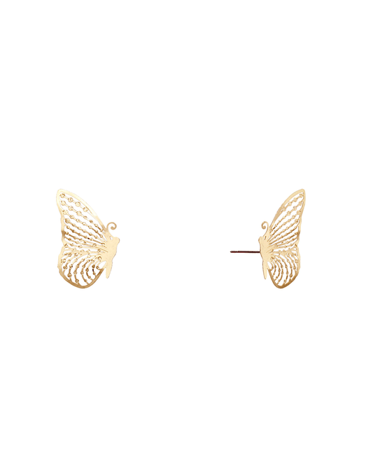 Brass Half Butterfly Filigree Post Earring - 1.2"