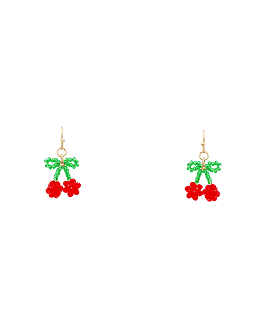 Plastic Beads Cherry Earring - 1.25"