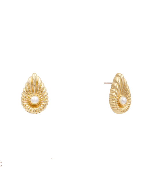 Texture Teardrop w/ Pearl Stud Earring - 1.2"
