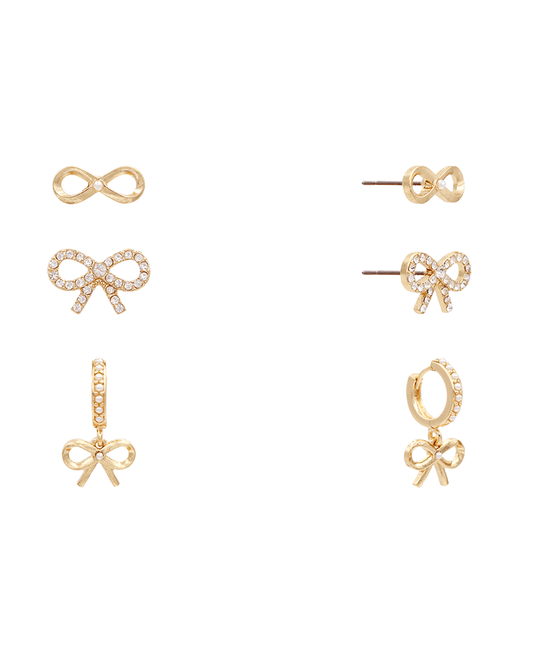 Bow Pearl & Pave 3 Set Earring