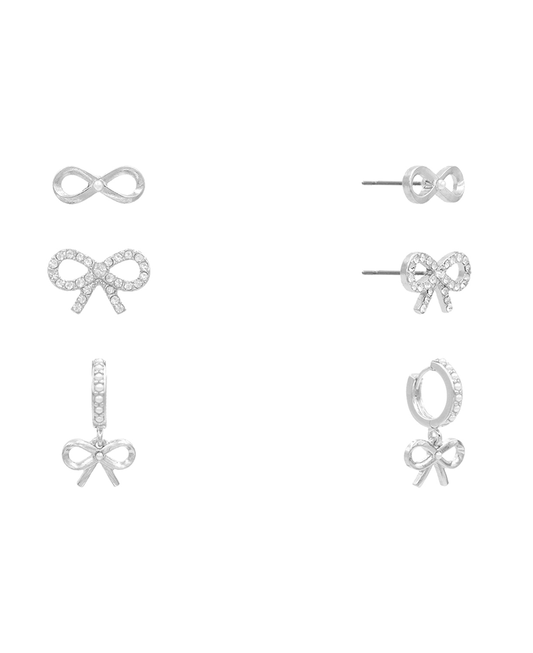 Bow Pearl & Pave 3 Set Earring