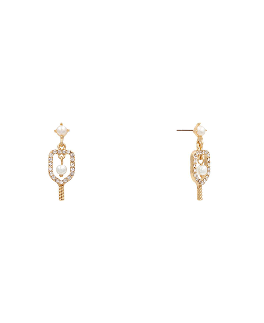 Pickle Ball Pave & Pearl Post Earring - 1.4"