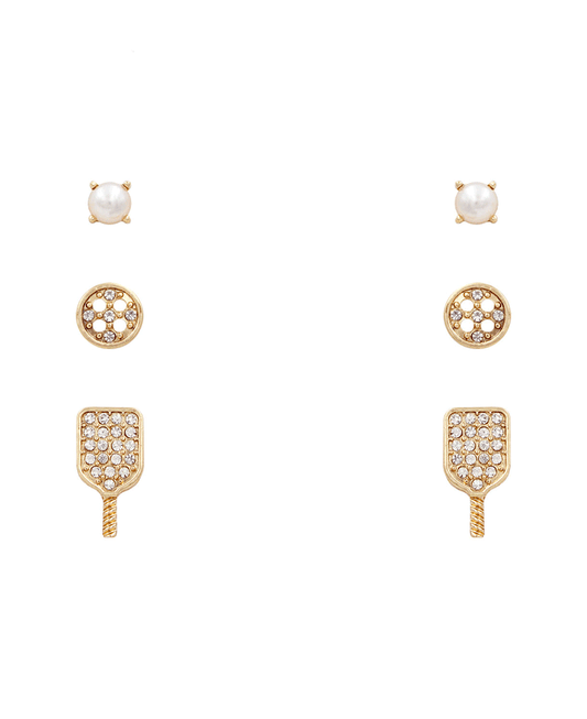 Pickle Ball Pave 3 Set Earring
