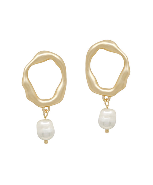 Geo Metal Accent w/ Pearl Charm Earring