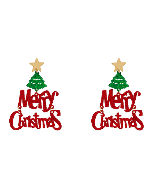 Merry Christmas Letter Glitter Hypo Earring - 2.2"