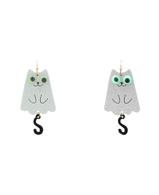 Cat Ghost Glitter Earring - 2.2"