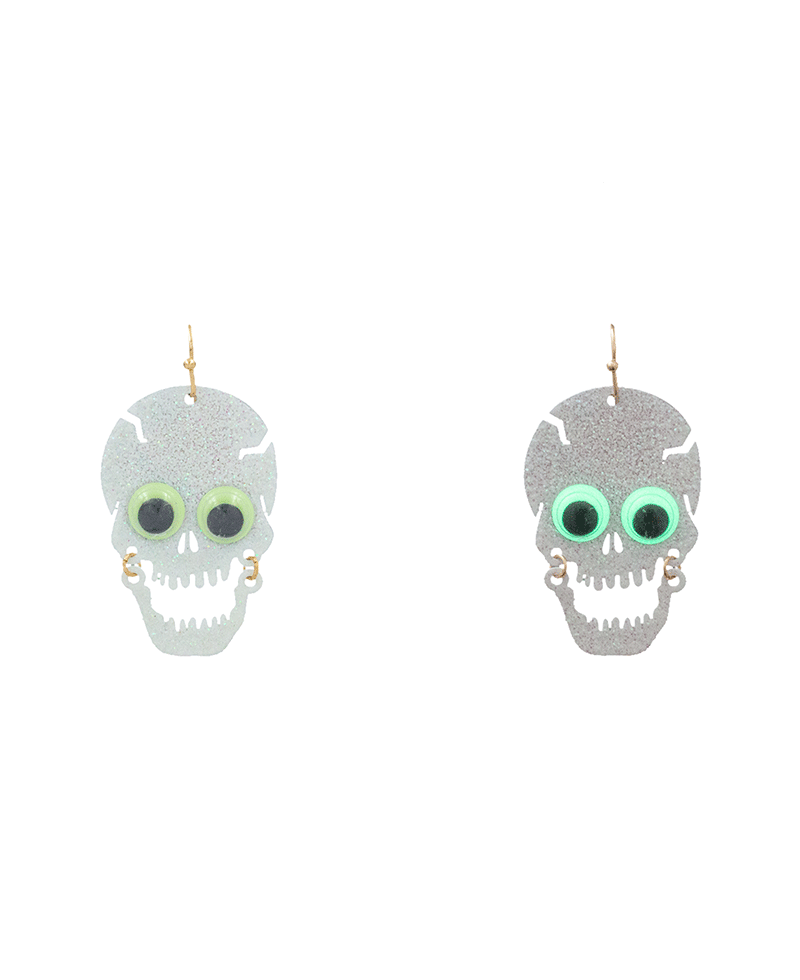 Glitter Skul w/ Googly Eye Earring - 2.0"