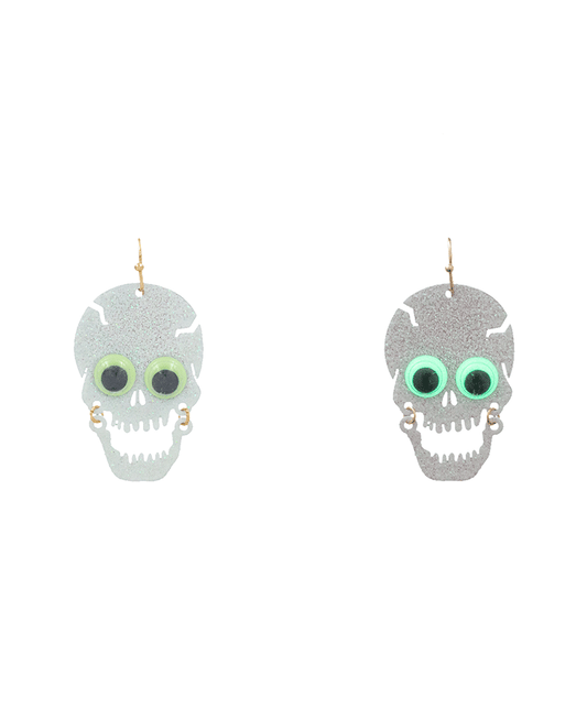Glitter Skul w/ Googly Eye Earring - 2.0"