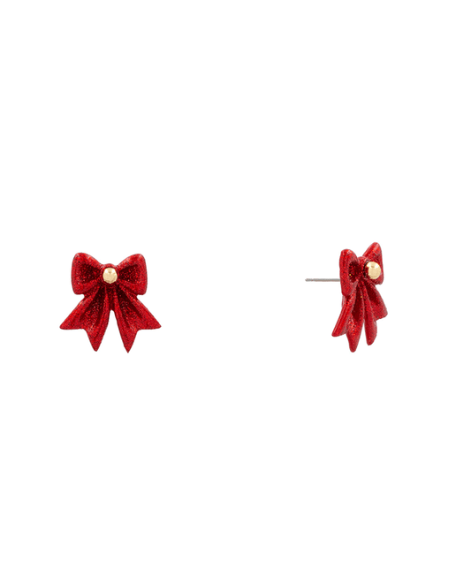 Glitter Bow Stud Earring - 1.0"