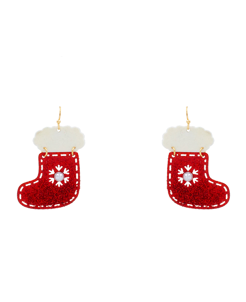 Christmas Gloves & Socks Glitter Earring - 2.0"