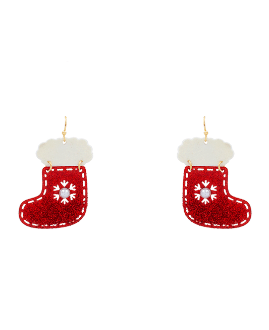 Christmas Gloves & Socks Glitter Earring - 2.0"
