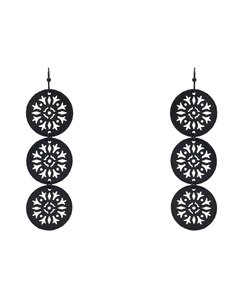 Pattern Circle Filigree 3 Drop Earring - 2.8"