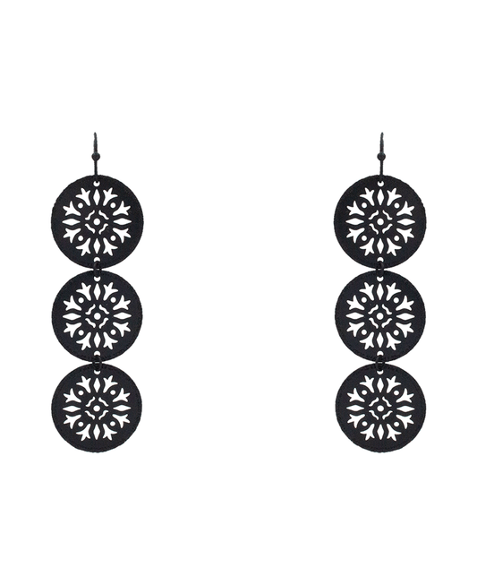 Pattern Circle Filigree 3 Drop Earring - 2.8"