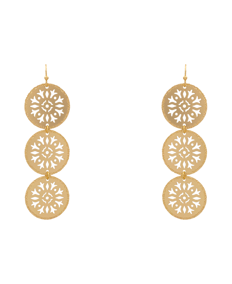 Pattern Circle Filigree 3 Drop Earring - 2.8"