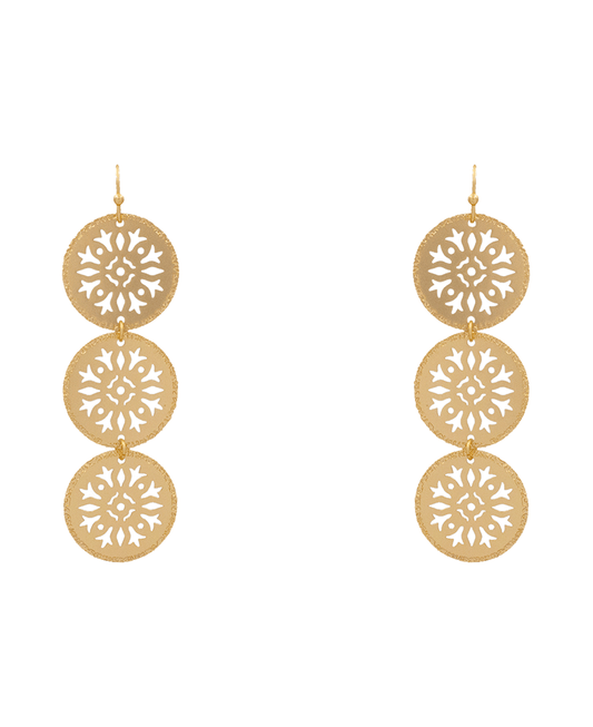 Pattern Circle Filigree 3 Drop Earring - 2.8"