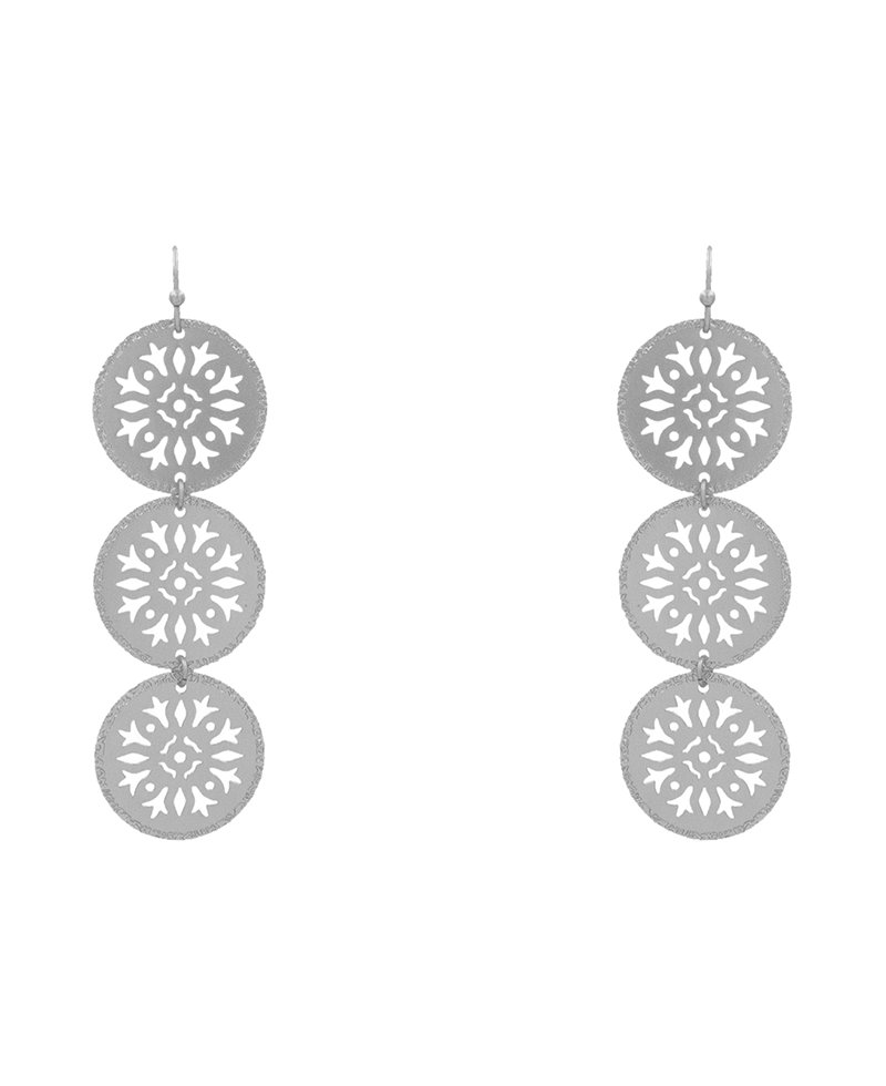 Pattern Circle Filigree 3 Drop Earring - 2.8"