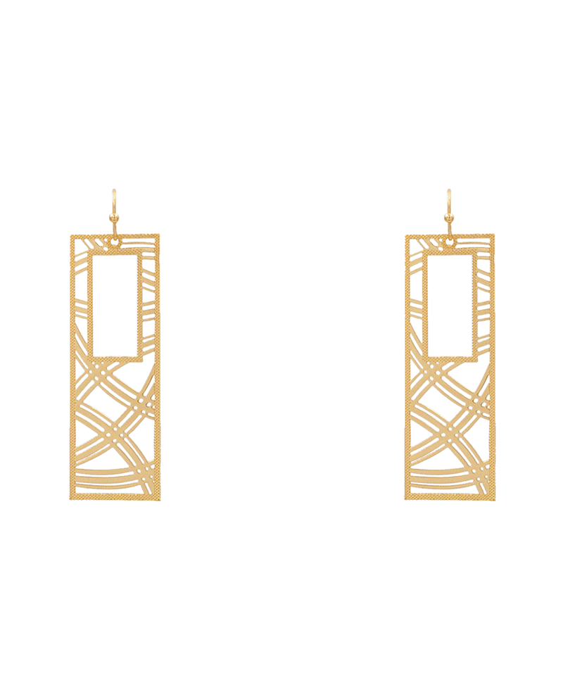 Rectangle 3 Lines Pattern Filigree Earring - 2.4"