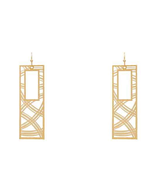 Rectangle 3 Lines Pattern Filigree Earring - 2.4"