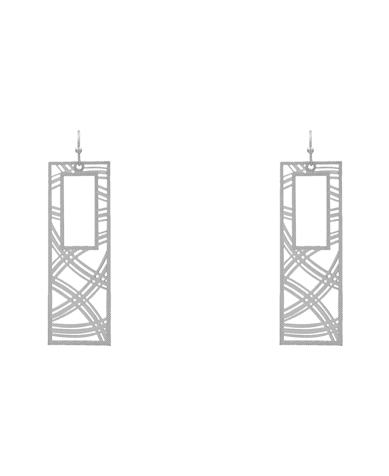Rectangle 3 Lines Pattern Filigree Earring - 2.4"