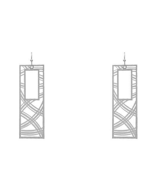 Rectangle 3 Lines Pattern Filigree Earring - 2.4"