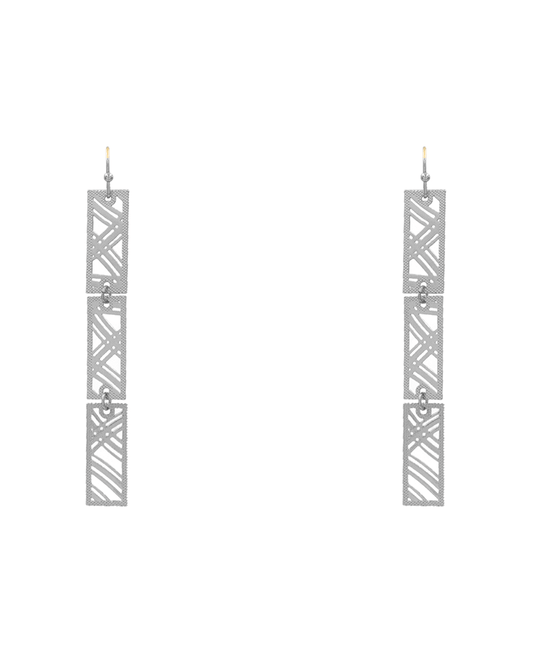 Rectangle 3 Lines Pattern Filigree 3 Drop Earring - 2.9"