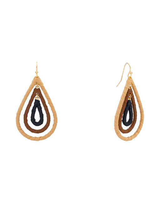 Raffia Wrapped Layered Teardrop Earring - 2.2"