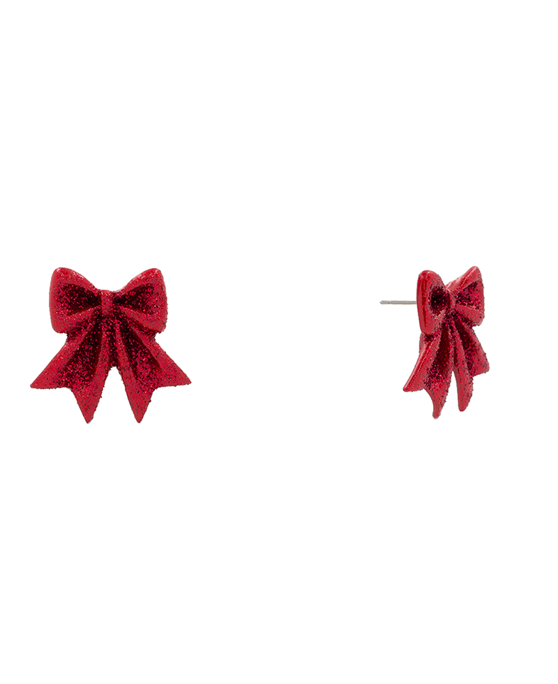Glitter Bow Stud Earring - 1.2"